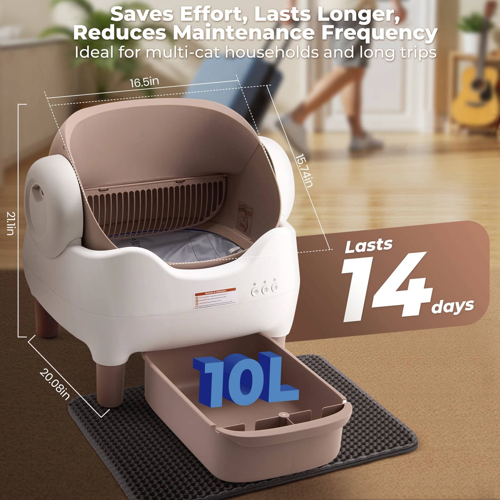 Self Cleaning Automatic Cat Litter Box with APP Control, Odor-Free  Large Waste Bin, Open-Top for Multi Cats
