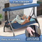 3 Seat Outdoor Porch Patio Swing with Stand 800lbs, 2-in-1 Convertible Swing Bed