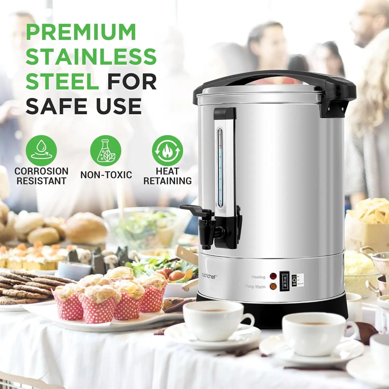 13L Electric Hot Water Dispenser with Safety Lock, Non-Drip Tap, Warm Function, Stainless Steel