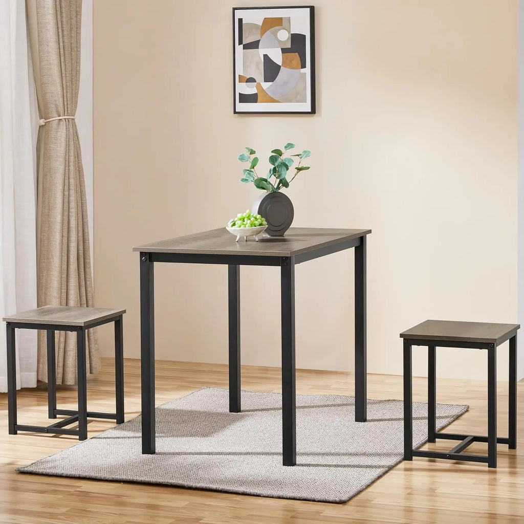 Compact Table W/ 2 Stools & Space Saving Design For Dini