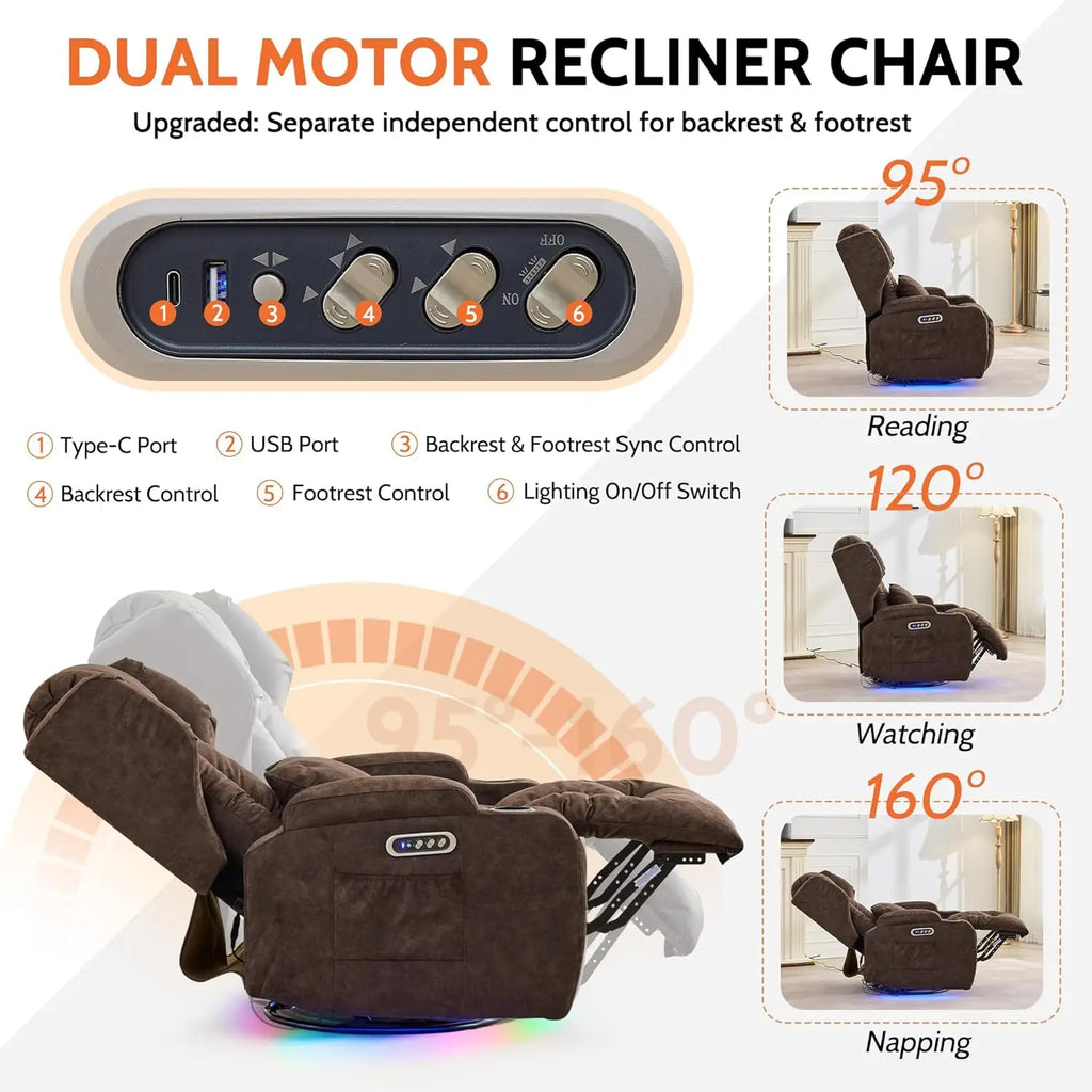 Dual Motor Power Swivel Rocker Recliner Chair with Massage & Heat