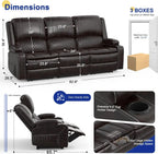 3 Seater Recliner Sofa with Liftable Console, USB Ports & Cup Holders