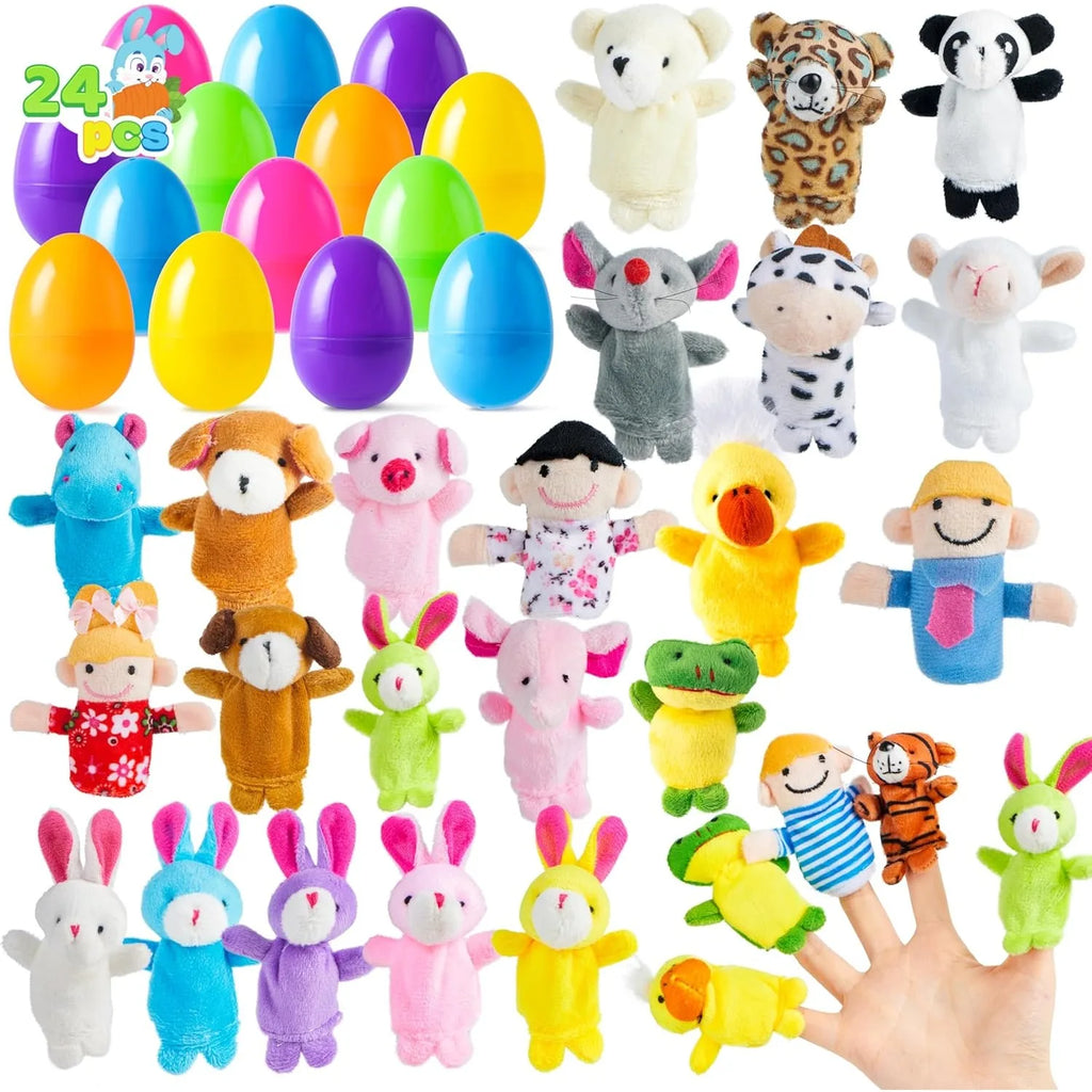 24 Pcs Easter Eggs Prefilled with Cartoon Animal Puppets Easter Hunt Basket Stuffers