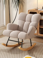 High-Back Armchair with Padded Seat, Velvet Fabric, Solid Wood, Soft-Covered Rocking Chair