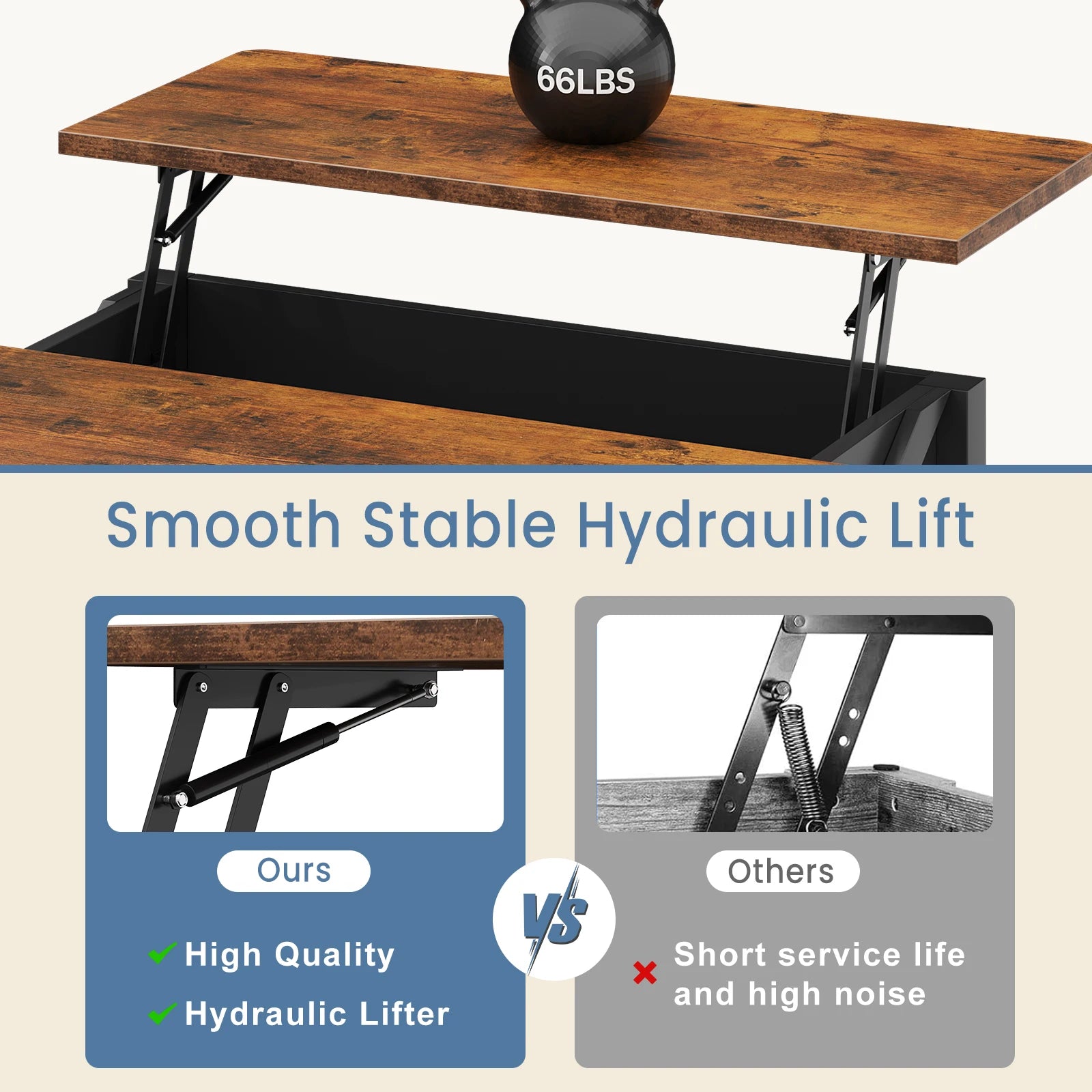 31.5IN Wood Lift Top Coffee Table Living Room Adjustable Storage Shelf Easy Lift Or Lower