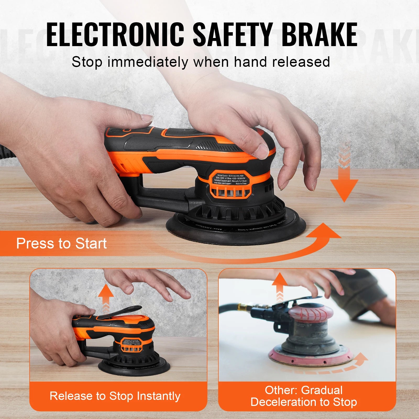 350W Brushless 10000 PRM 6 Variable Speed Electric Orbital Sander for Woodworking Detail Sanding