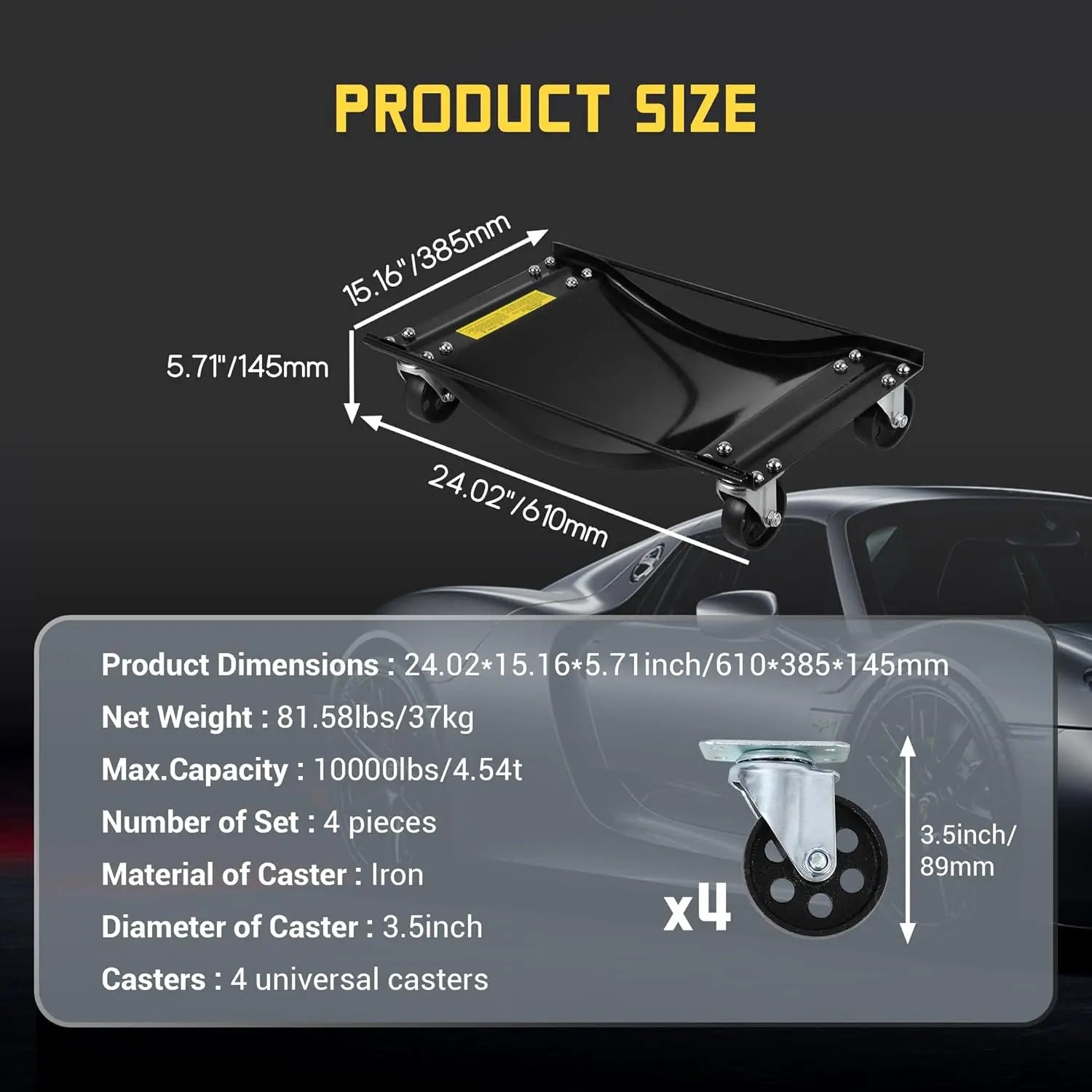 10000LBS Heavy Duty Vehicle Dolly for Moving Car with 3.5 Inch Steel Wheels