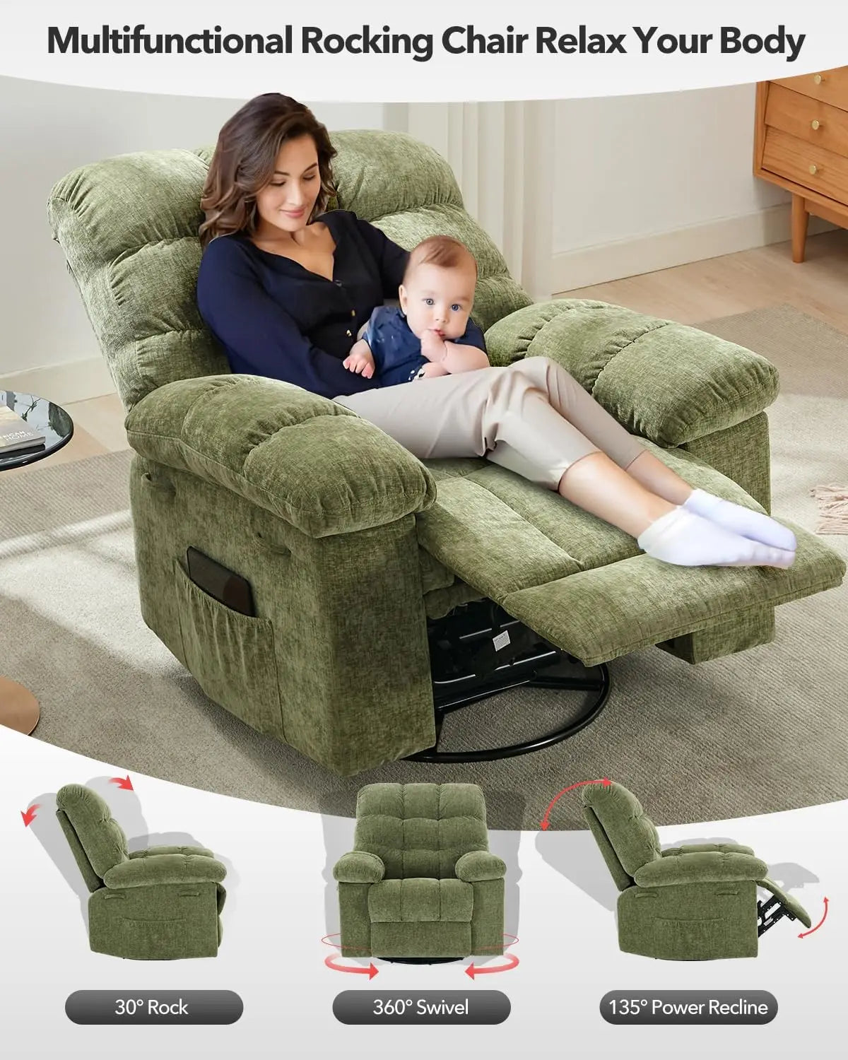 Overstuffed Large Manual Recliner Glider