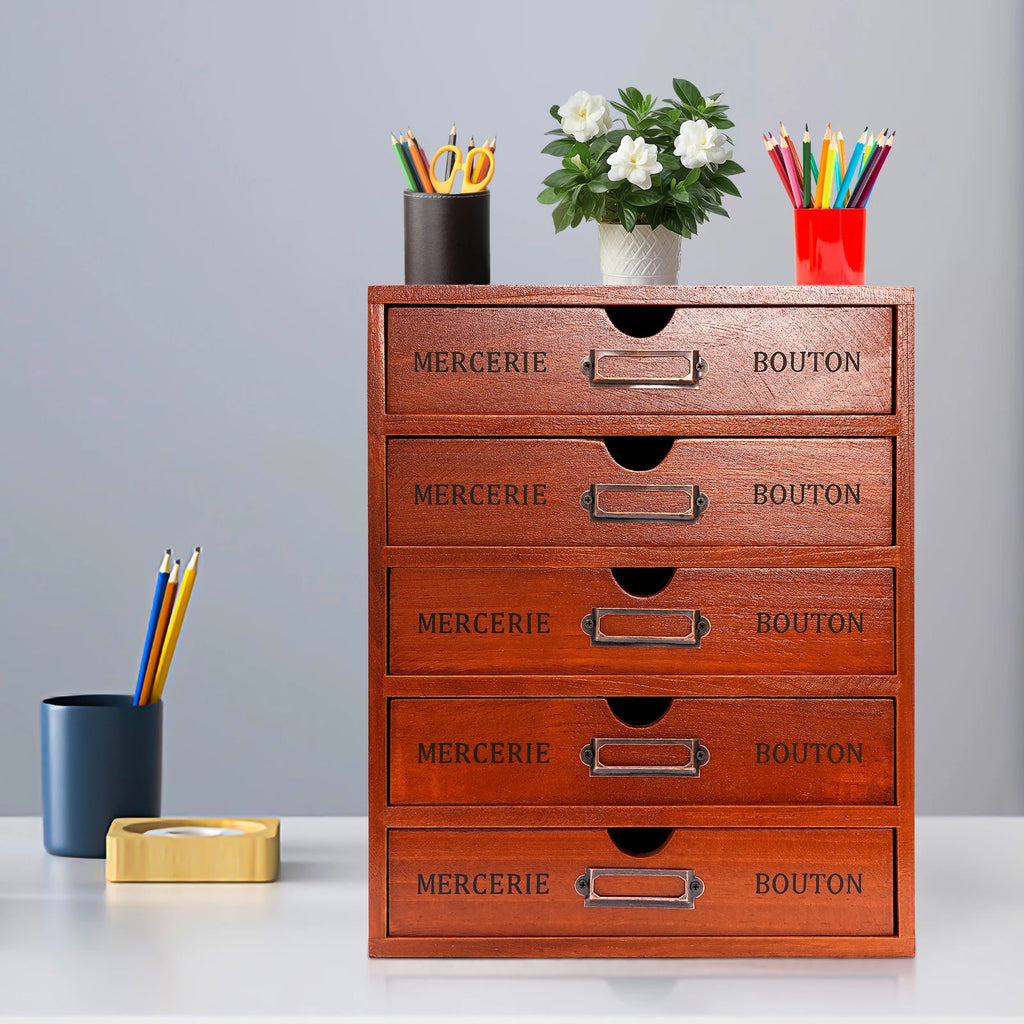 5-Drawer Wooden Desk Organizer