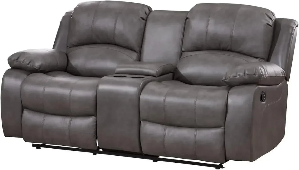 2PC Leather Reclining Sofa Loveseat Set