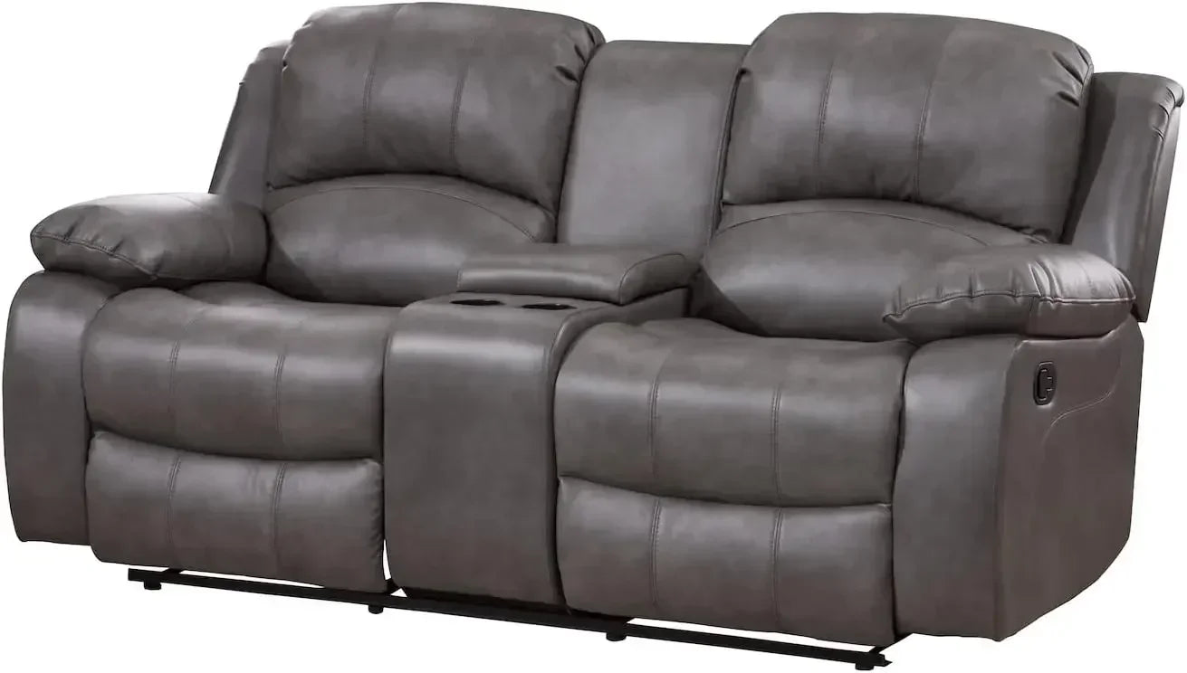 2PC Leather Reclining Sofa Loveseat Set
