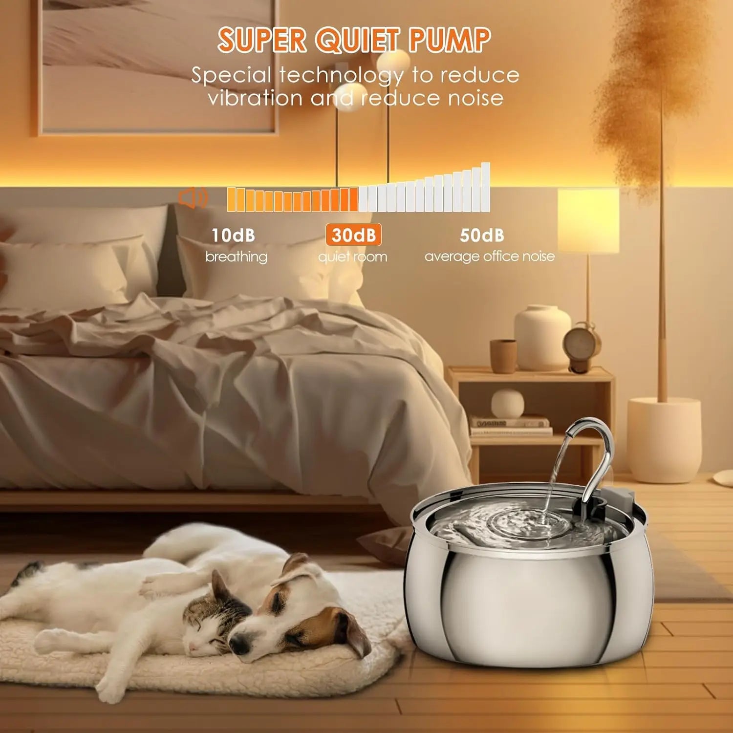 Stainless Steel Cat Water Fountain 4.0L Ultra-Quiet Pump Multi-Filter Dishwasher Safe for Multiple Pets