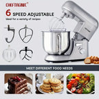 6 Speed Stand Mixer with 7 Quart Stainless Steel Mixing Bowl, Dough hook, Egg whisk