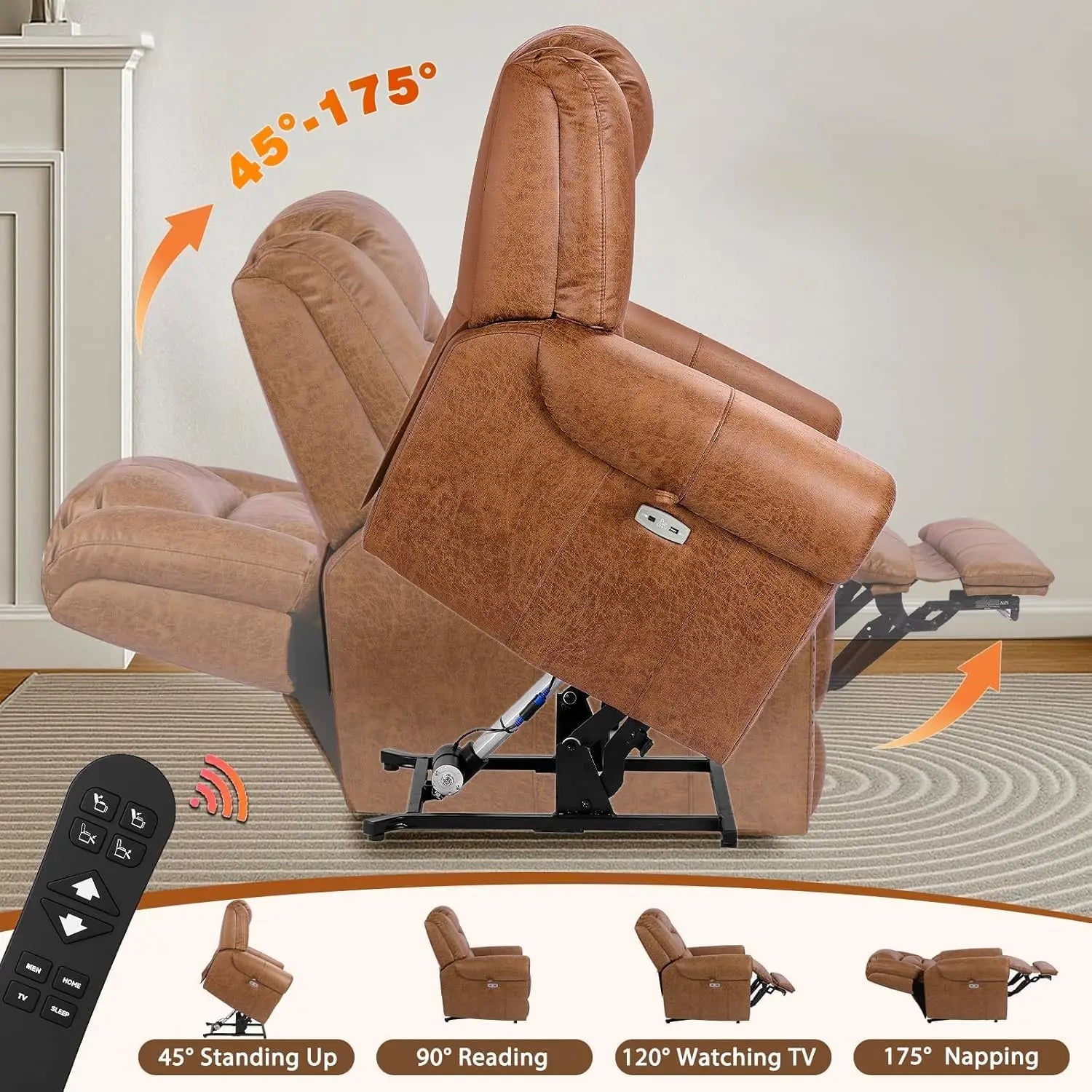 Classical Large Power Lift Recliner Chair for Elderly with Heat and Massage, Dual Motor Lay Flat