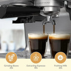 1450W Semi Automatic Espresso Maker with Grinder for Latte, Cappuccino Lover