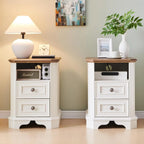Farmhouse Nightstand Set of 2 with Charging Station, 18" End Table with 2 Drawers