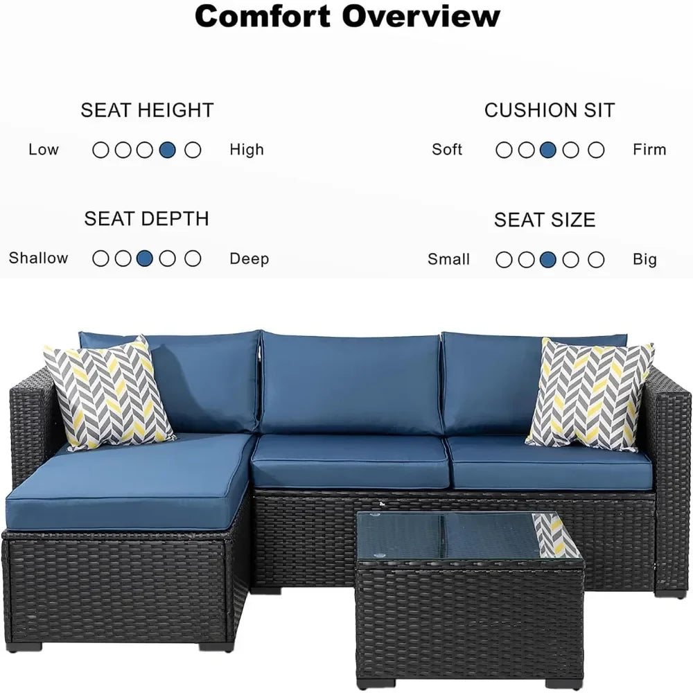 wicker outdoor sectional furniture with glass table and cushions