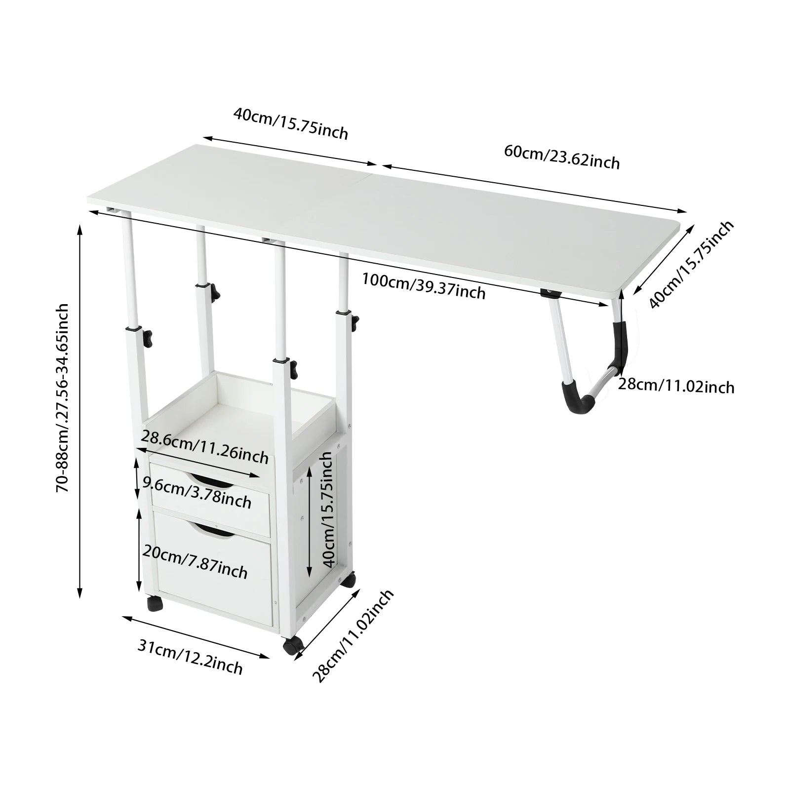 Movable Bedside Table Warp-Proof OverBed Desk Height Adjustable EASY Cleaning Multi-Function