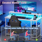 48 Inch Computer Desk with with Shelves Storage Drawers LED Lights Power Outlets Gaming Desk
