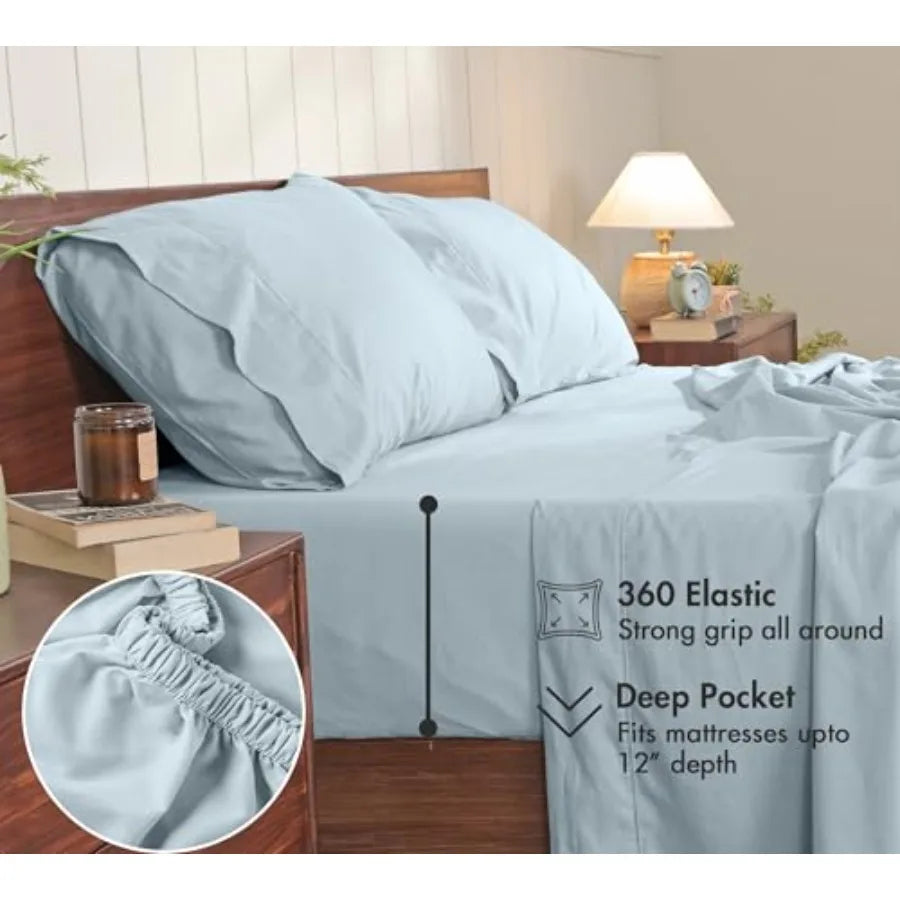 100% Cotton Percale Sheets Crisp Cooling Summer Bed Sheets for Hot Sleepers, Deep Pocket 12", Soft Peach Finish
