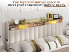 Upholstered King Bed Frame and headboard with 2-Tier Shelves, 4 Drawers