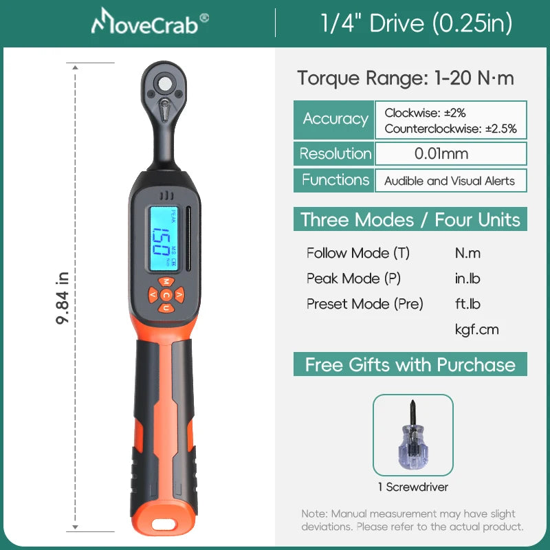 Digital Torque Wrench 1-340N.m 2% Accuracy Preset & LED/Buzzer Alerts for Bike Motorcycles Automotive Mechanical Tool