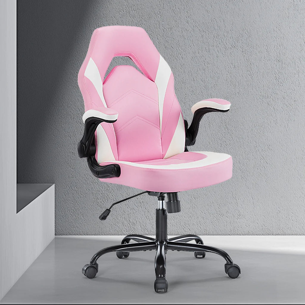 Ergonomic Office Chair with Swivel Rolling Adjustable PU Leather Racing Chair Flip-up Armrest
