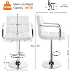 Adjustable Swivel Bar Stools Set of 2, Hydraulic Counter Height with Armrest & Back, PU Leather for Kitchen & Bar