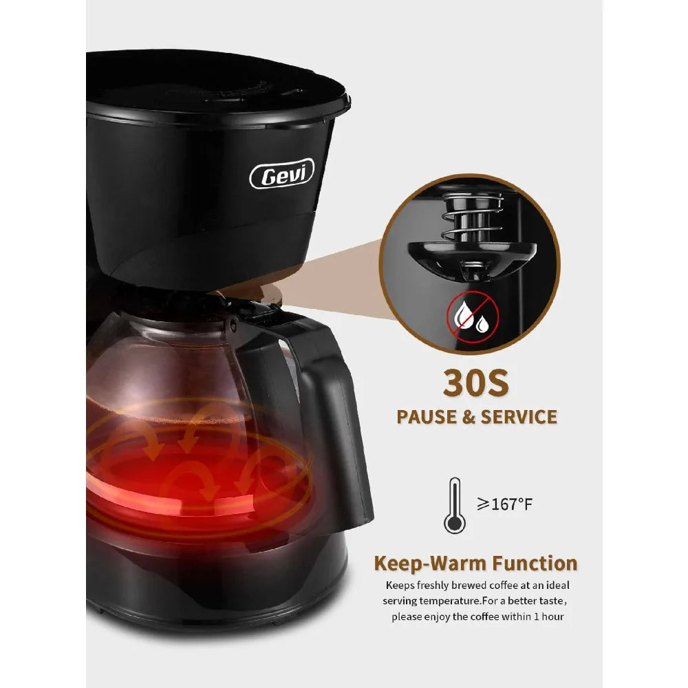 Compact Coffee Machine With Reusable Filter, Warming Plate And Coffee Pot For Home And Office