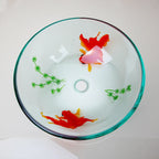 Basin Vanity Sink with Goldfish Pattern and Faucet Set