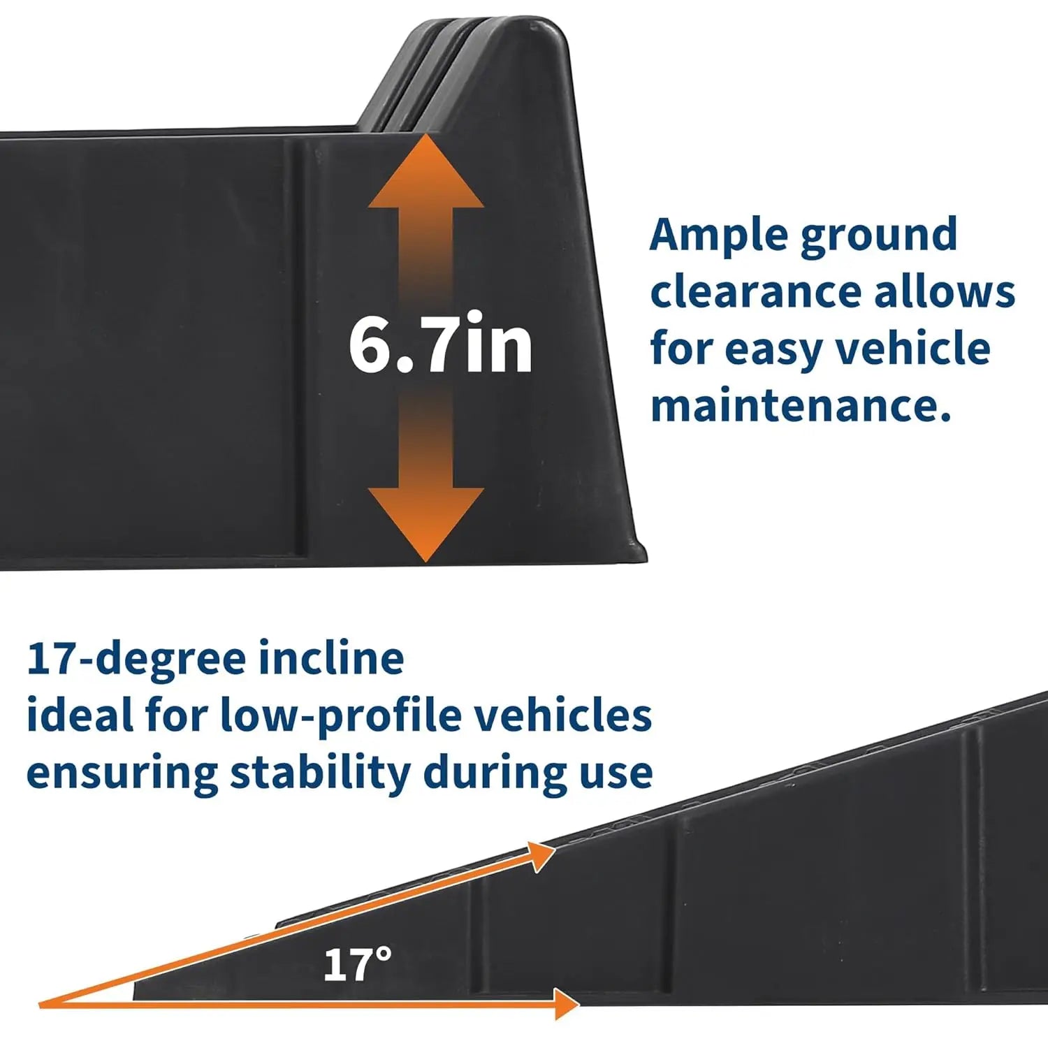 2Pcs Car Ramps for Oil Change, 12,000 LB(5 T) Capacity, Low Profile 6.25 in Lift Vehicle Service Ramps for Trucks, SUVs, Cars