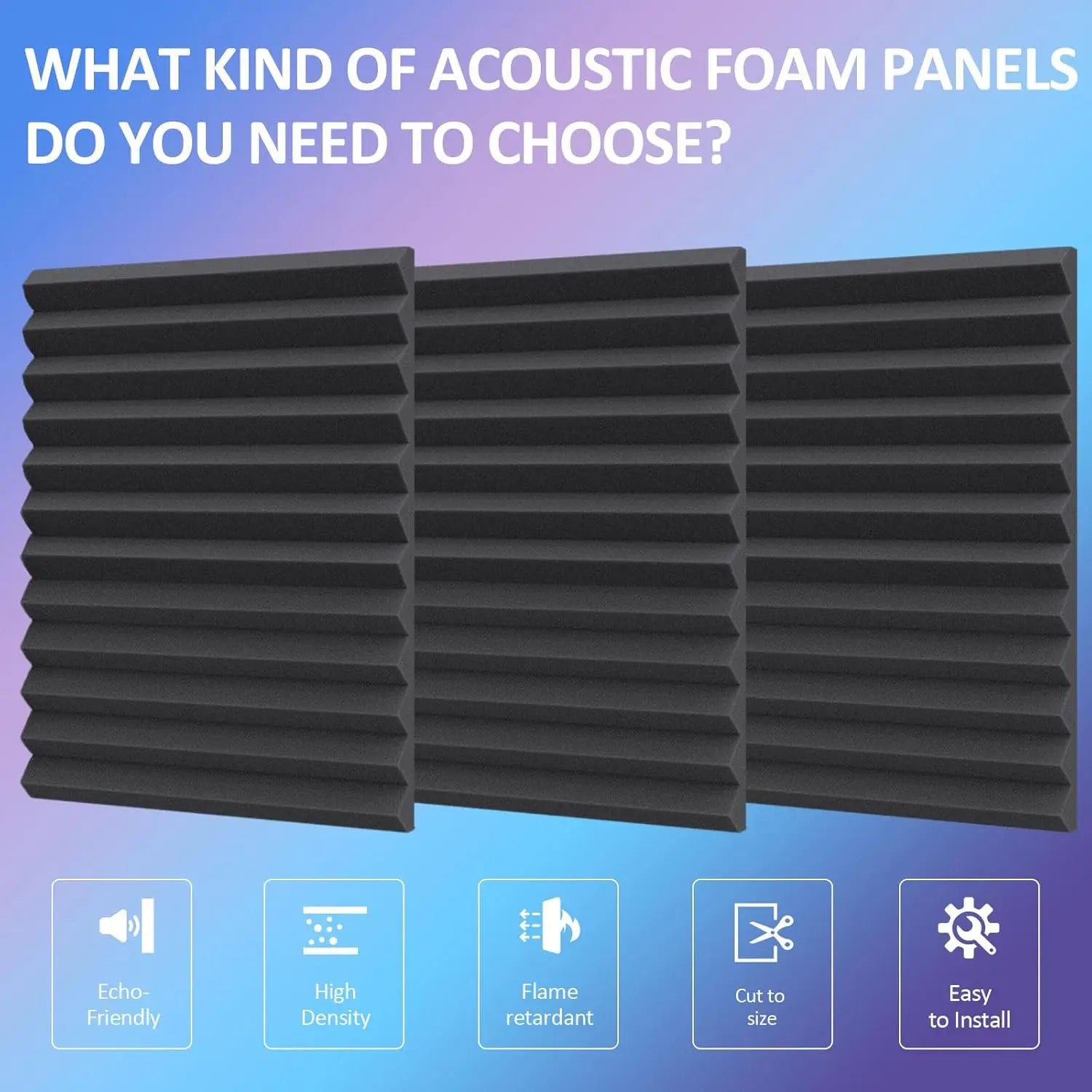 50 Pack Acoustic Panels, Soundproof Studio Foam for Walls, 1" X 12" X 12" Black