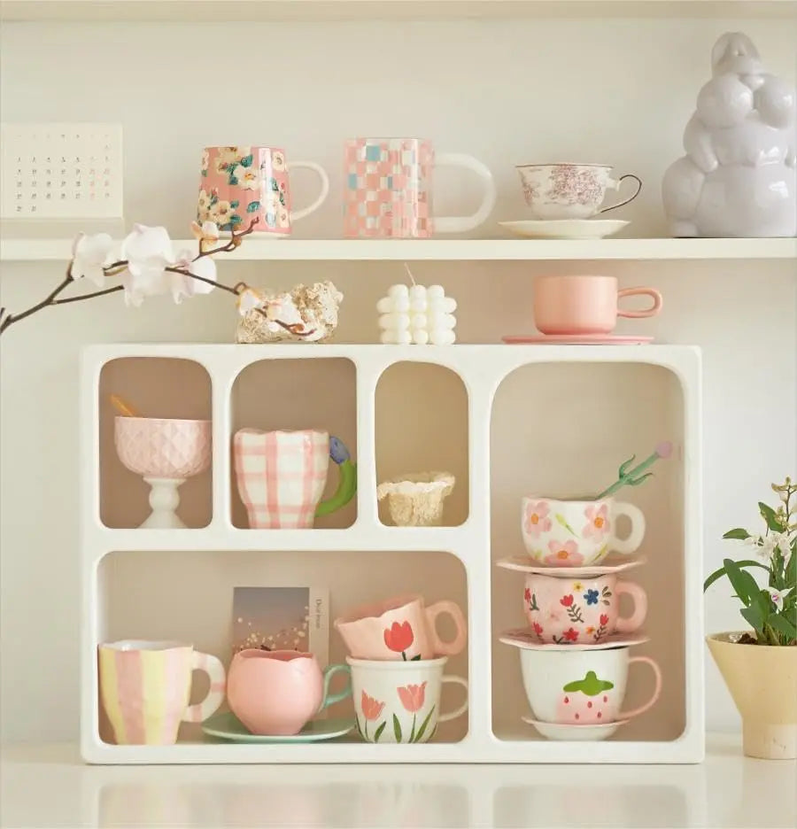 Wall Mounted Storage Cabinet, Floating Wall Shelf with 5 Compartments Open Storage Rack Freestanding Storage Organizer