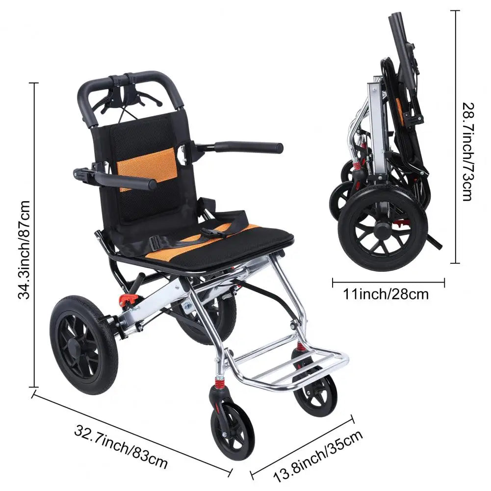 Lightweight Foldable Transport Wheelchair, 15.75-inch Transport Chair With Handbrake