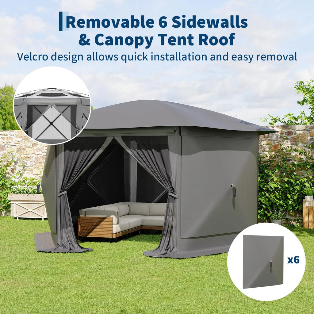 13FT Pop Up Gazebo 6-Sided Outdoor Canopy Tent With Mosquito Netting Removable Roof Wind Sidewalls