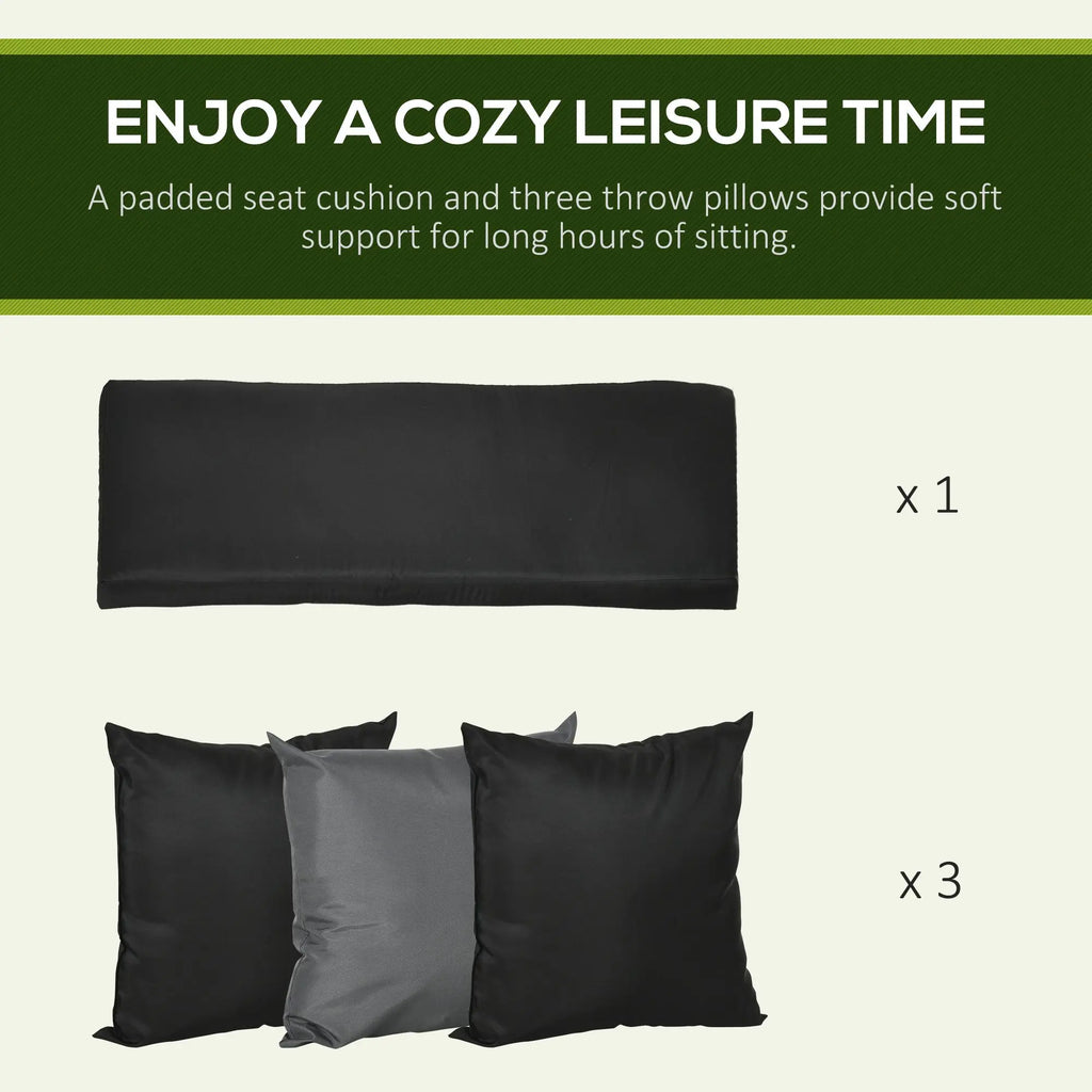 3-Seat Porch Swing Adjustable Canopy Cushion Black