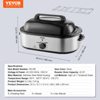 Electric Roaster Oven 24 QT Turkey Roaster Oven with Self-Basting Lid 1450W Roaster Oven Defrost&Warm Function Silver