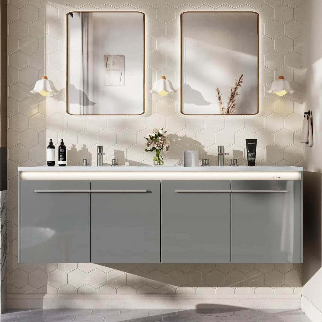 60" Floating Bathroom Double Vanity with Sink Combo