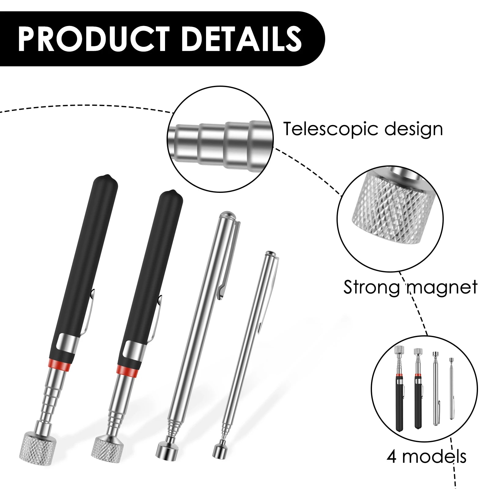 Telescoping Magnetic Pickup Tool 4 Pack (2LB, 5LB, 12LB, 20LB)