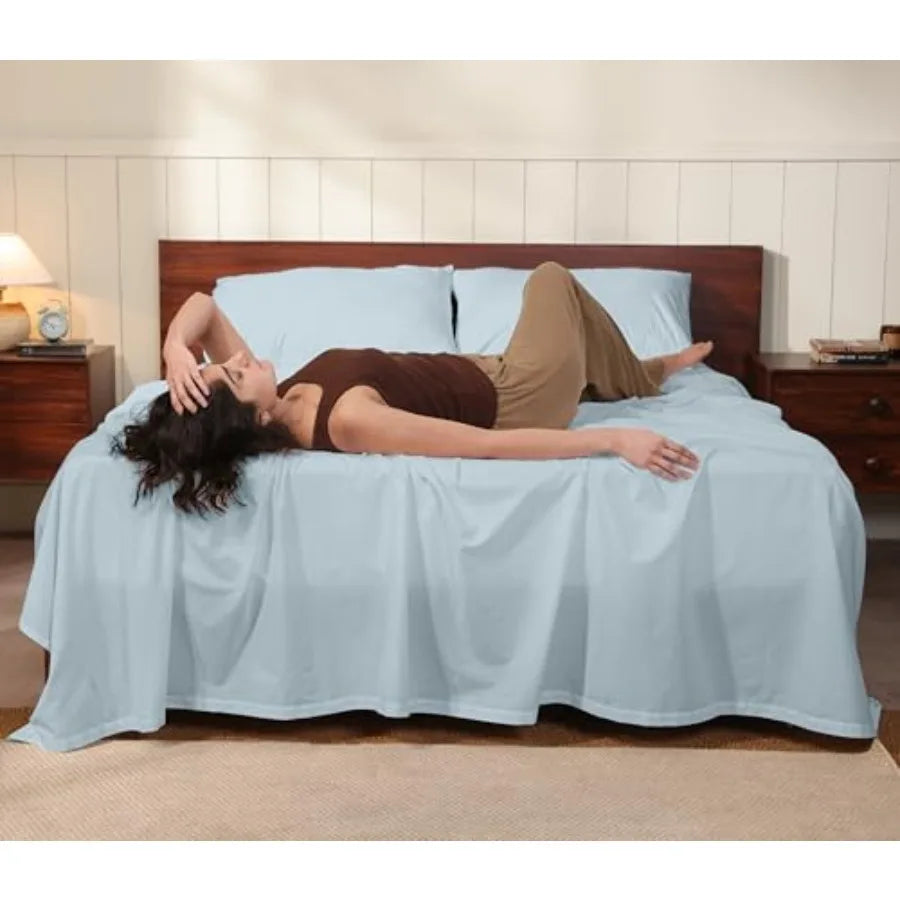 100% Cotton Percale Sheets Crisp Cooling Summer Bed Sheets for Hot Sleepers, Deep Pocket 12", Soft Peach Finish