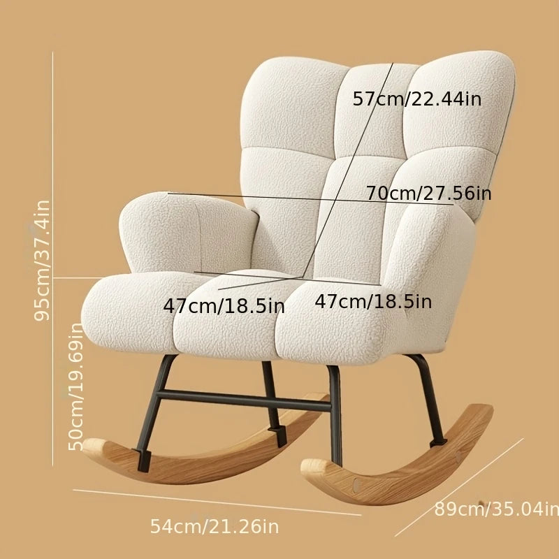 High-Back Armchair with Padded Seat, Velvet Fabric, Solid Wood, Soft-Covered Rocking Chair