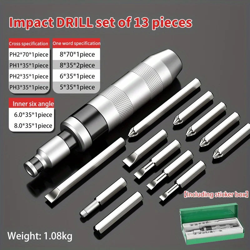 Heavy-Duty Impact Screwdriver Set - Manual Power Tool for Stubborn Screws, Automotive & Machinery Repair