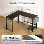 L Shaped Standing Office Computer Desk with Storage Bag and Side Hook