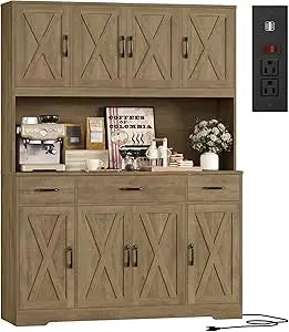 71" Tall Kitchen Pantry Storage Cabinet with Charging Station