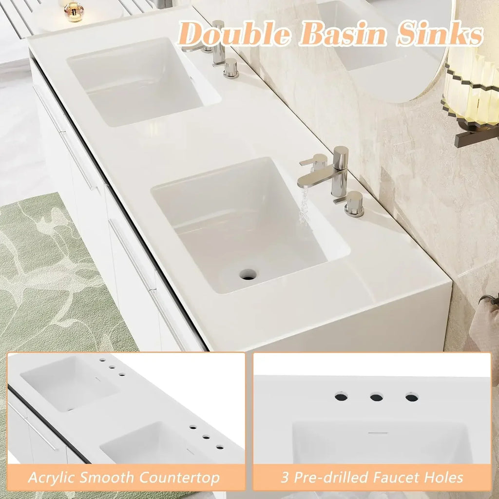 60" Floating Bathroom Double Vanity with Sink Combo