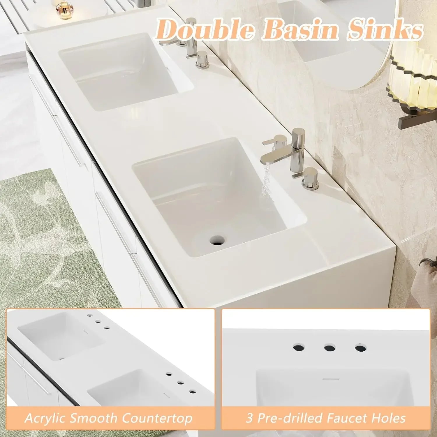 60" Floating Bathroom Double Vanity with Sink Combo