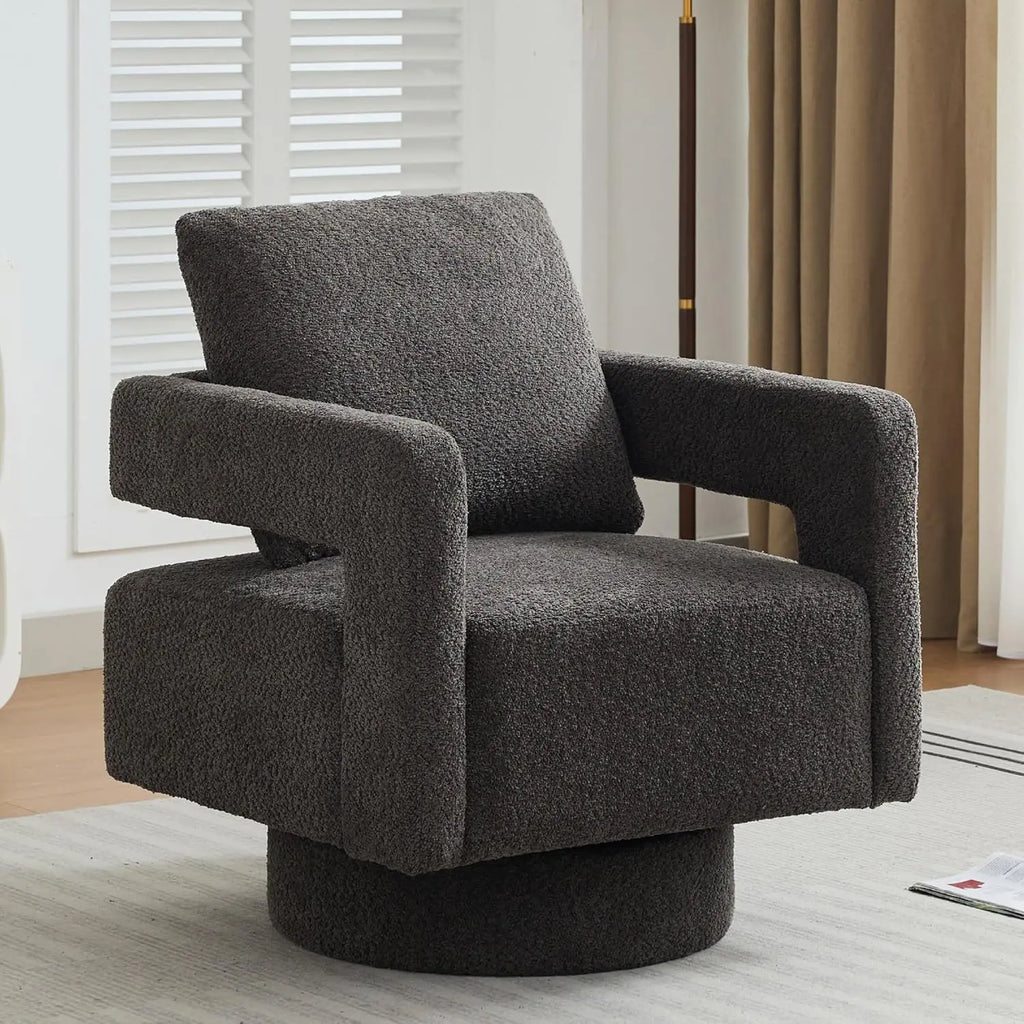Upholstered Swivel Accent Chair Set of 2 Linen Open Back Barrel Chair with Pillow