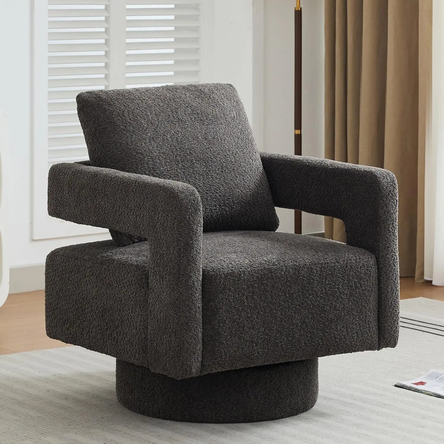 Upholstered Swivel Accent Chair Set of 2 Linen Open Back Barrel Chair with Pillow