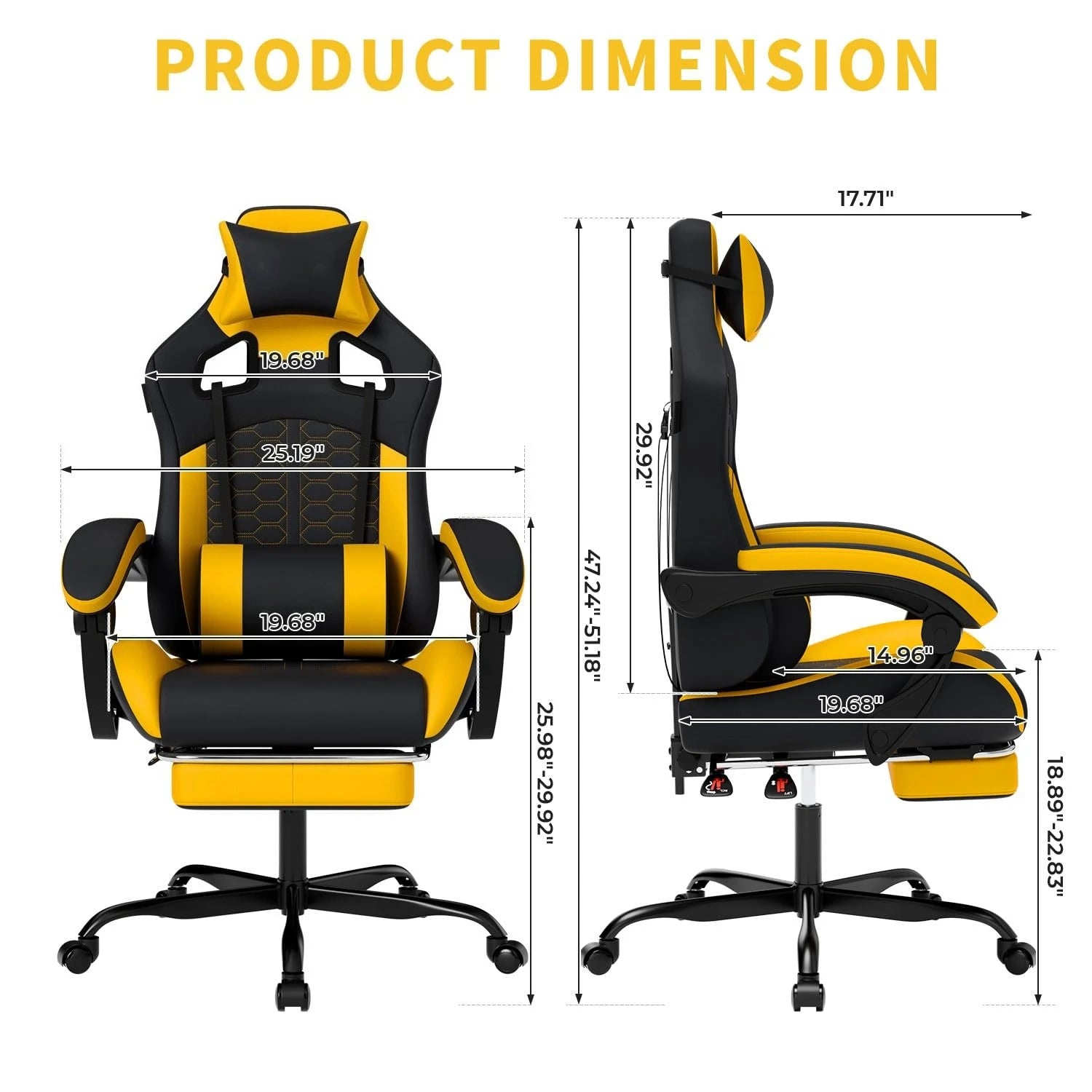 Ergonomic Massage Gaming Chair with Footrest Headrest Lumbar Support High Back Leather 300LBS