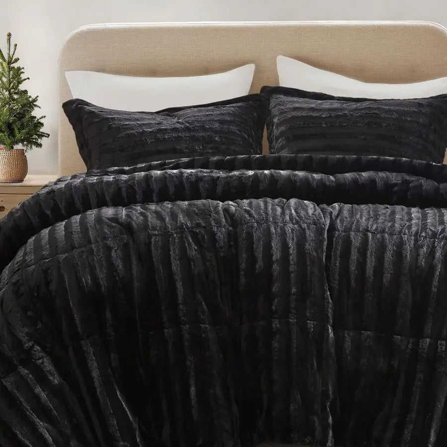 Faux Fur Reversible Comforter Set, Down Alternative Filling,